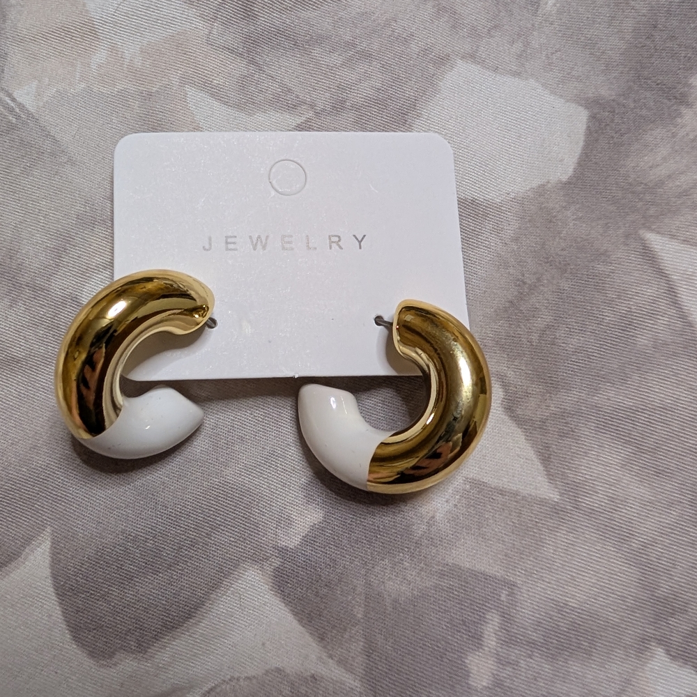 Gold and White ❤️ Chunky Hoop Earrings - Brand